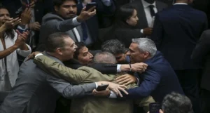 Plenário do Senado Federal durante sessão deliberativa ordinária destinada à deliberação de autoridades. Ordem do dia. O Senado rejeita a indicação de Jorge Messias para a vaga de ministro do Supremo Tribunal Federal (MSF 7/2026). Foram 42 votos contrários e 34 favoráveis. Participam: senador Marcio Bittar (PL-AC); deputado Sóstenes Cavalcante (PL-RJ); deputado Gustavo Gayer (PL-GO); senador Magno Malta (PL-ES); senador Rogerio Marinho (PL-RN). Foto: Ton Molina/Agência Senado